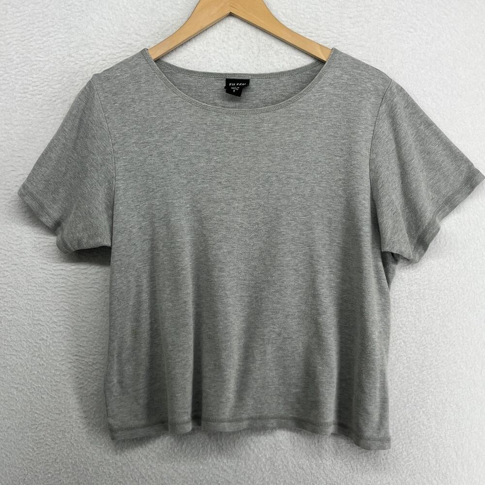 EILEEN FISHER Top S Cotton Interlock Jersey Crew Neck Short Sleeve Basic Gray